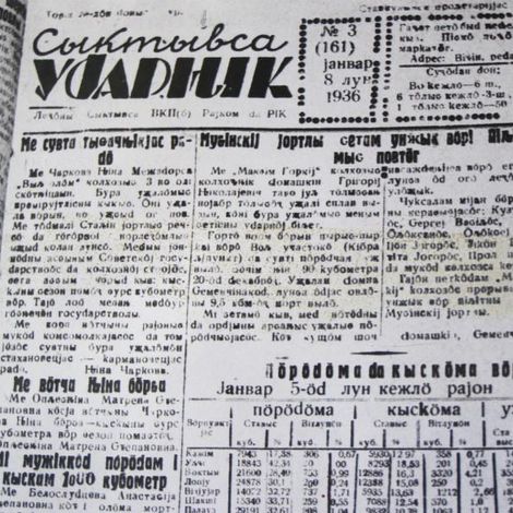 2. Первоначально районная газета называлась "Сыктывса ударник".